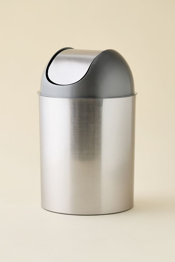 Slide View: 1: Chrome Swing-Top Lid Trash Bin