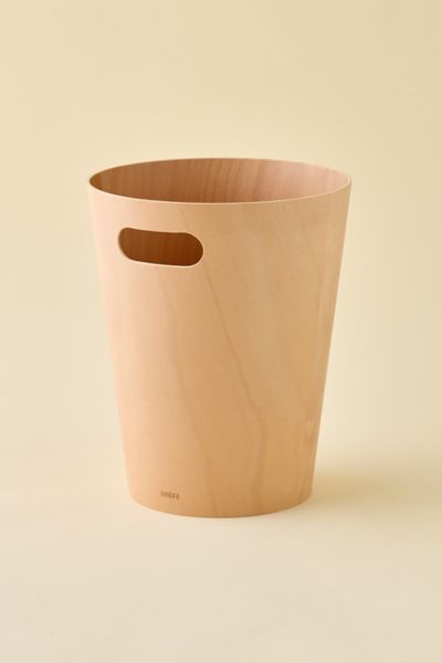 Wooden Handled Plastic Trash Bin