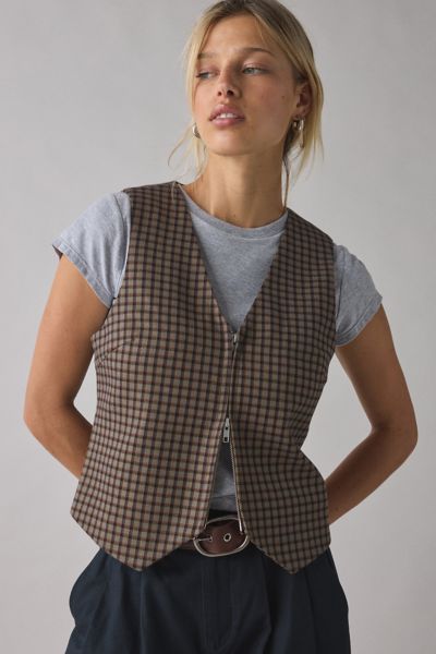 UO Adrian Zip-Front Twill Tailored Vest Top