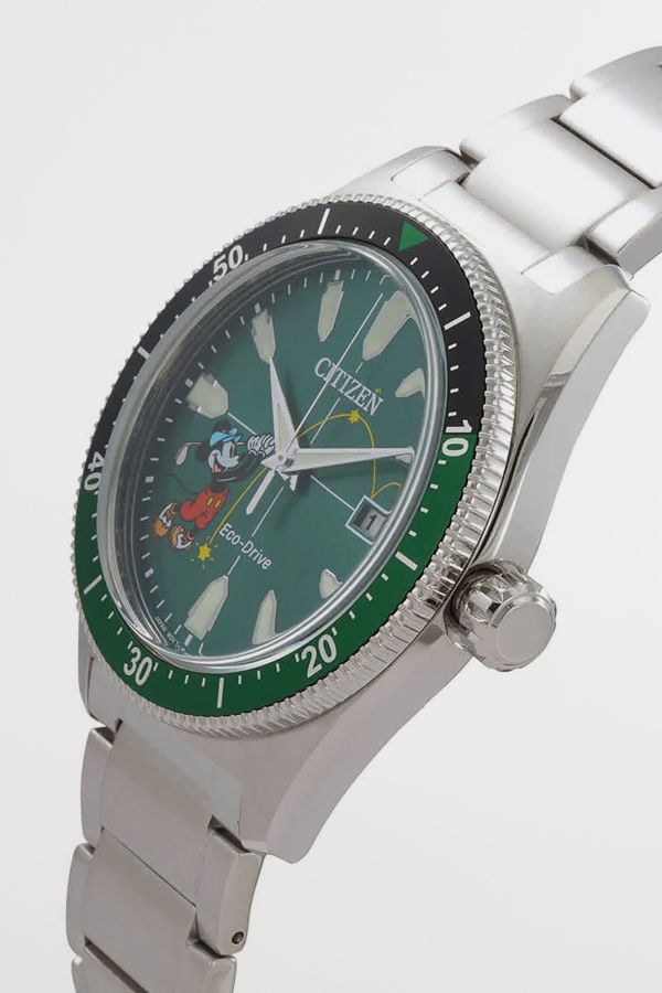 Slide View: 2: Citizen Green Dial Tee Time Mickey Watch