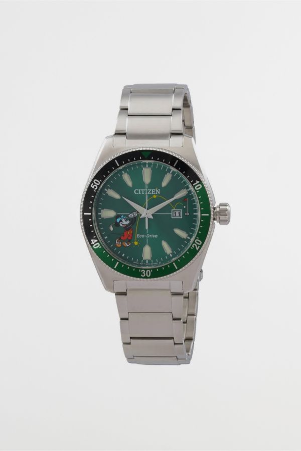 Slide View: 1: Citizen Green Dial Tee Time Mickey Watch