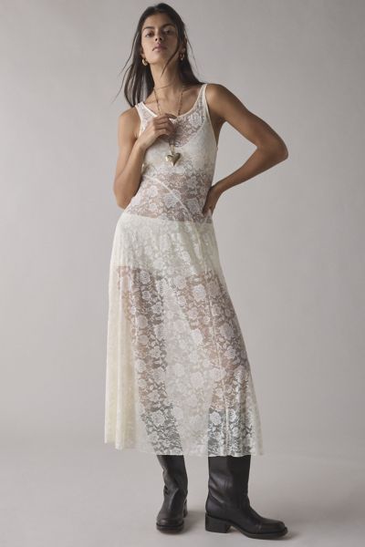 Out From Under Lily Of The Valley Sheer Lace Midi Slip