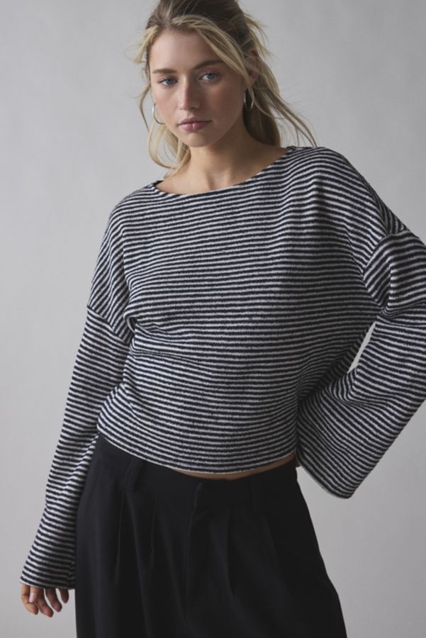 Slide View: 1: Urban Renewal Remnants French Terry Stripe Knit Drippy Sleeve Top