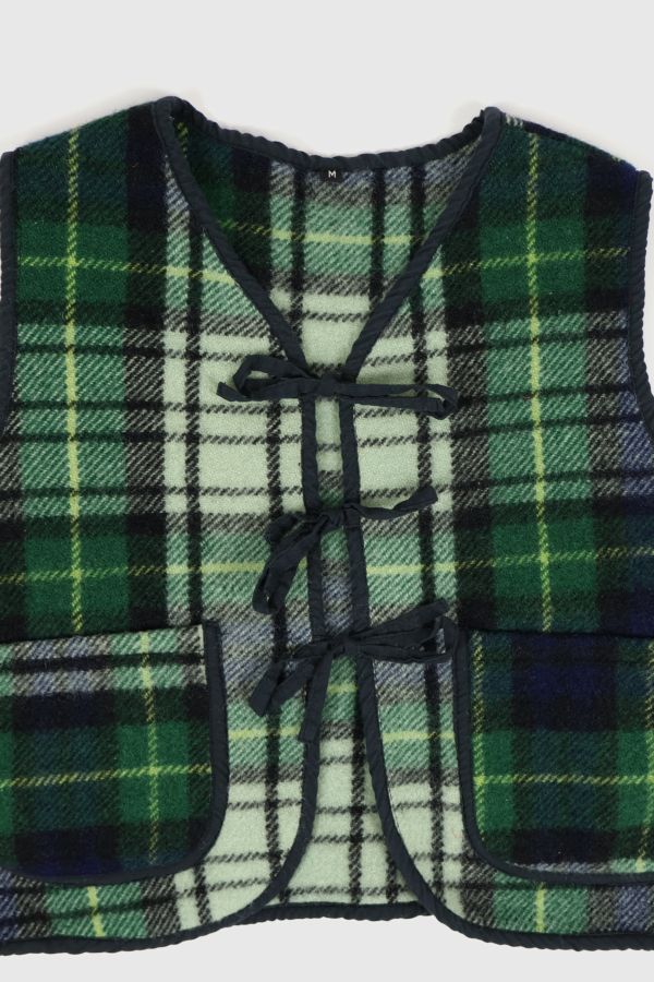 Slide View: 3: Reworked Woolen Plaid Tie Vest 03