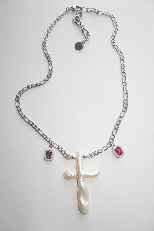 Slide View: 2: RIMOR Gemma Cross Figaro Chain Necklace