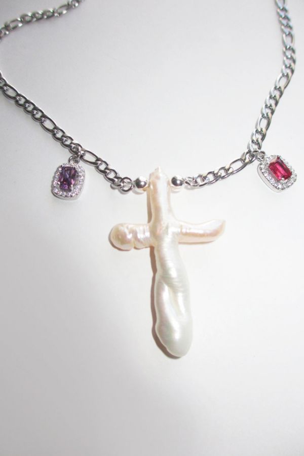 Slide View: 3: RIMOR Gemma Cross Figaro Chain Necklace