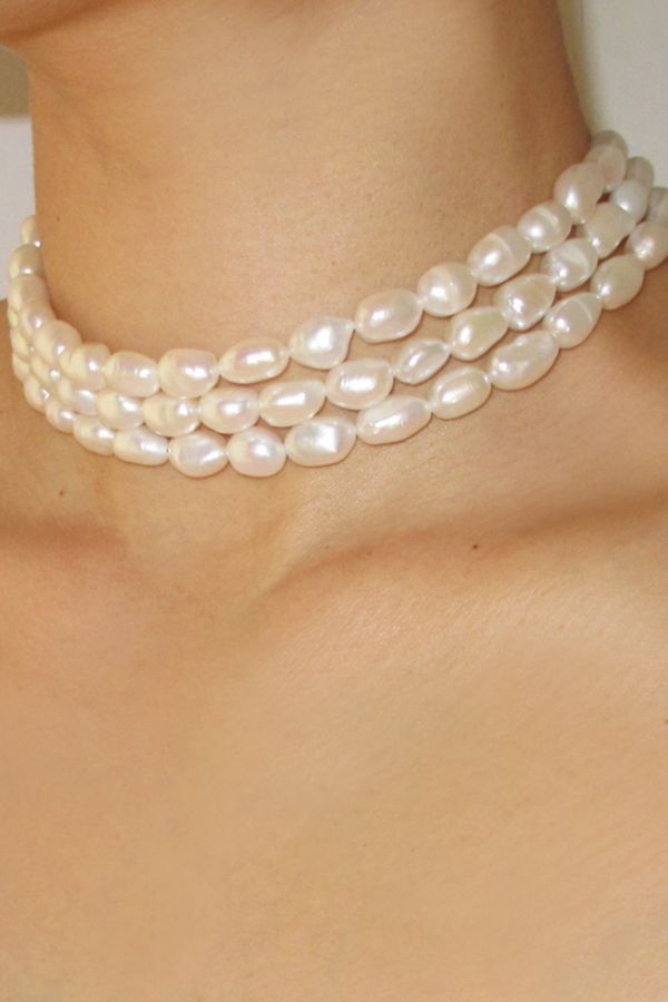 Slide View: 3: RIMOR The 3 Row Baroque Pearl Choker Necklace