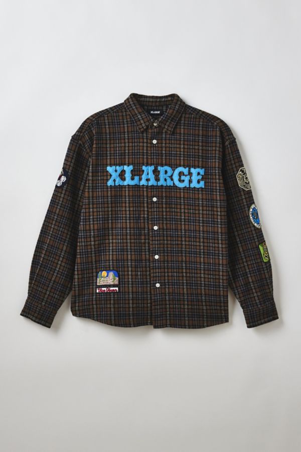 Slide View: 2: XLARGE Patched Flannel Long Sleeve Shirt