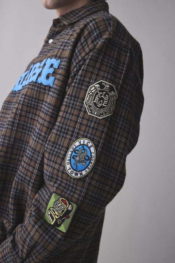 Slide View: 5: XLARGE Patched Flannel Long Sleeve Shirt