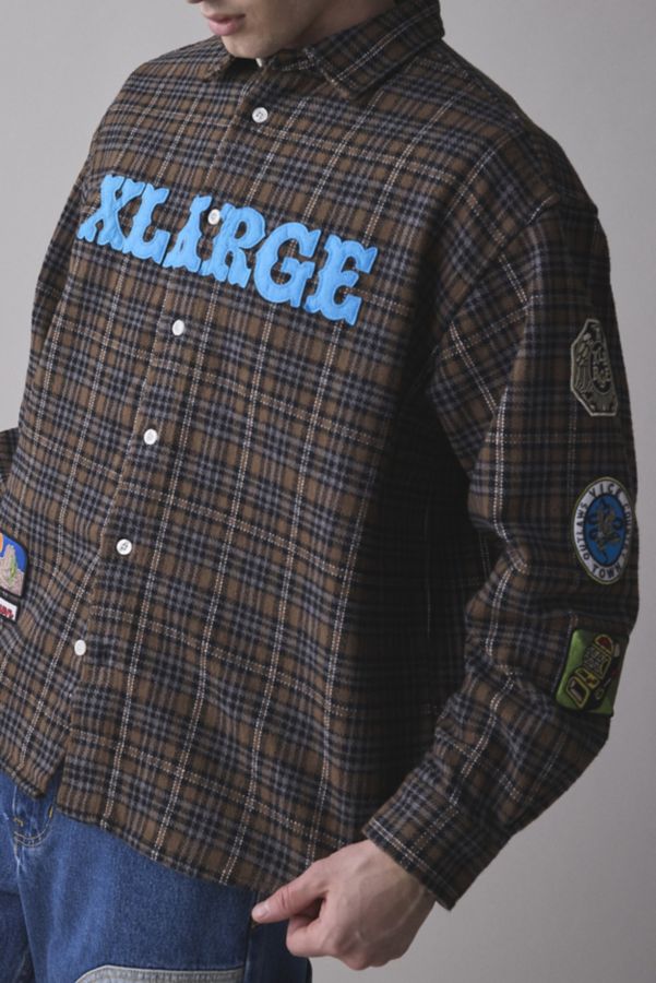 Slide View: 1: XLARGE Patched Flannel Long Sleeve Shirt