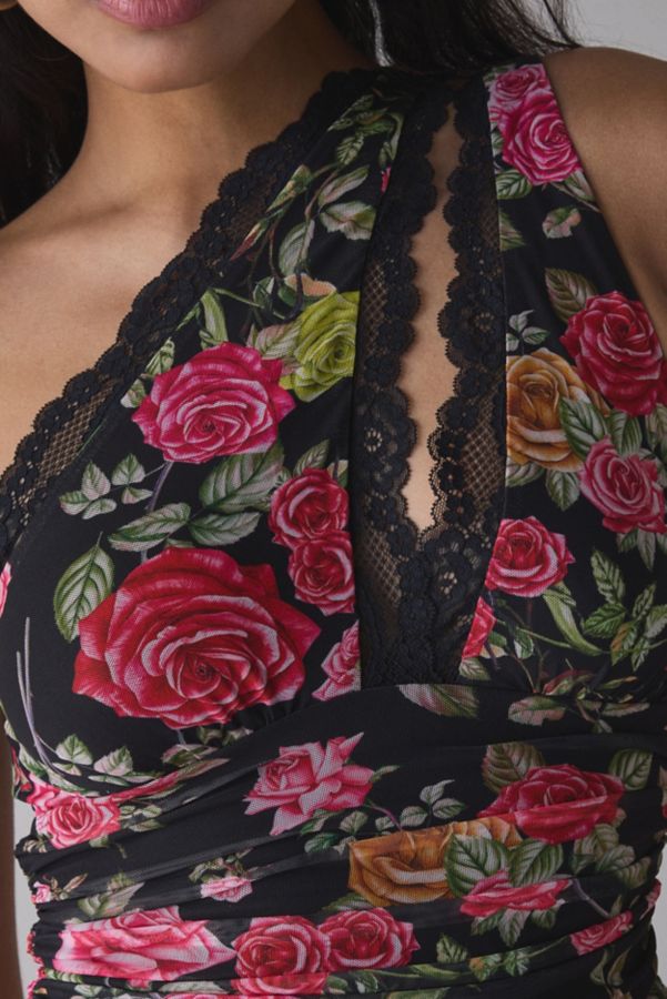 Slide View: 2: AFRM Delaney Wallpaper Rose One-Shoulder Lace Trim Top