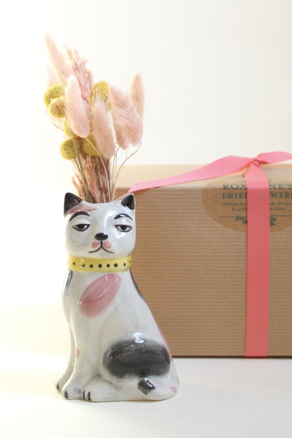 Slide View: 1: Roxanne’s Dried Flowers Purrfect Vase Set