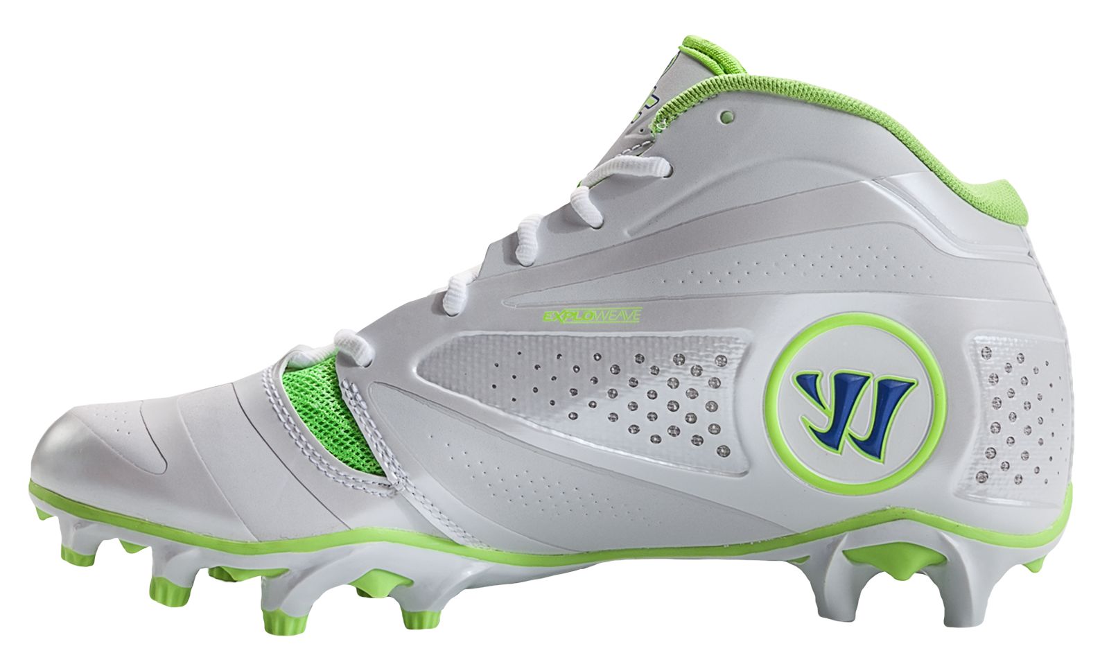 Burn 7.0 Headstrong Mid Cleat, White with Neon Green & Neon Blue image number 1