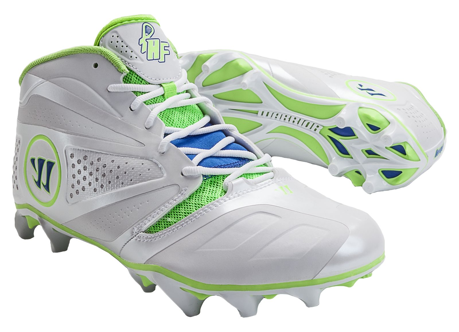 Burn 7.0 Headstrong Mid Cleat, White with Neon Green & Neon Blue image number 3