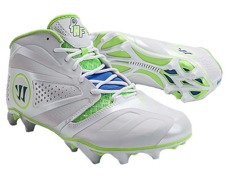 Burn 7.0 Headstrong Mid Cleat, White with Neon Green & Neon Blue image number 3
