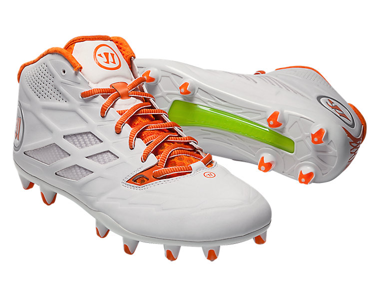 Burn 8.0 Mid Cleat, White with Orange image number 3