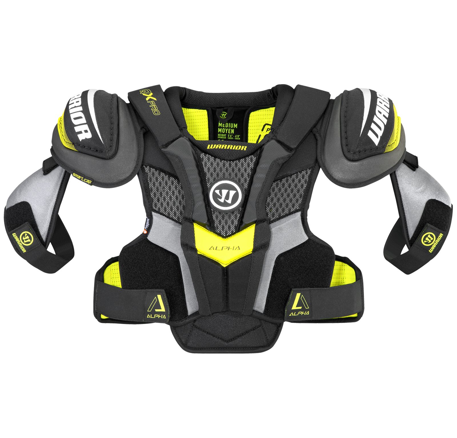 Alpha QX Pro JR Shoulder Pads, Black with Yellow & Grey image number 2