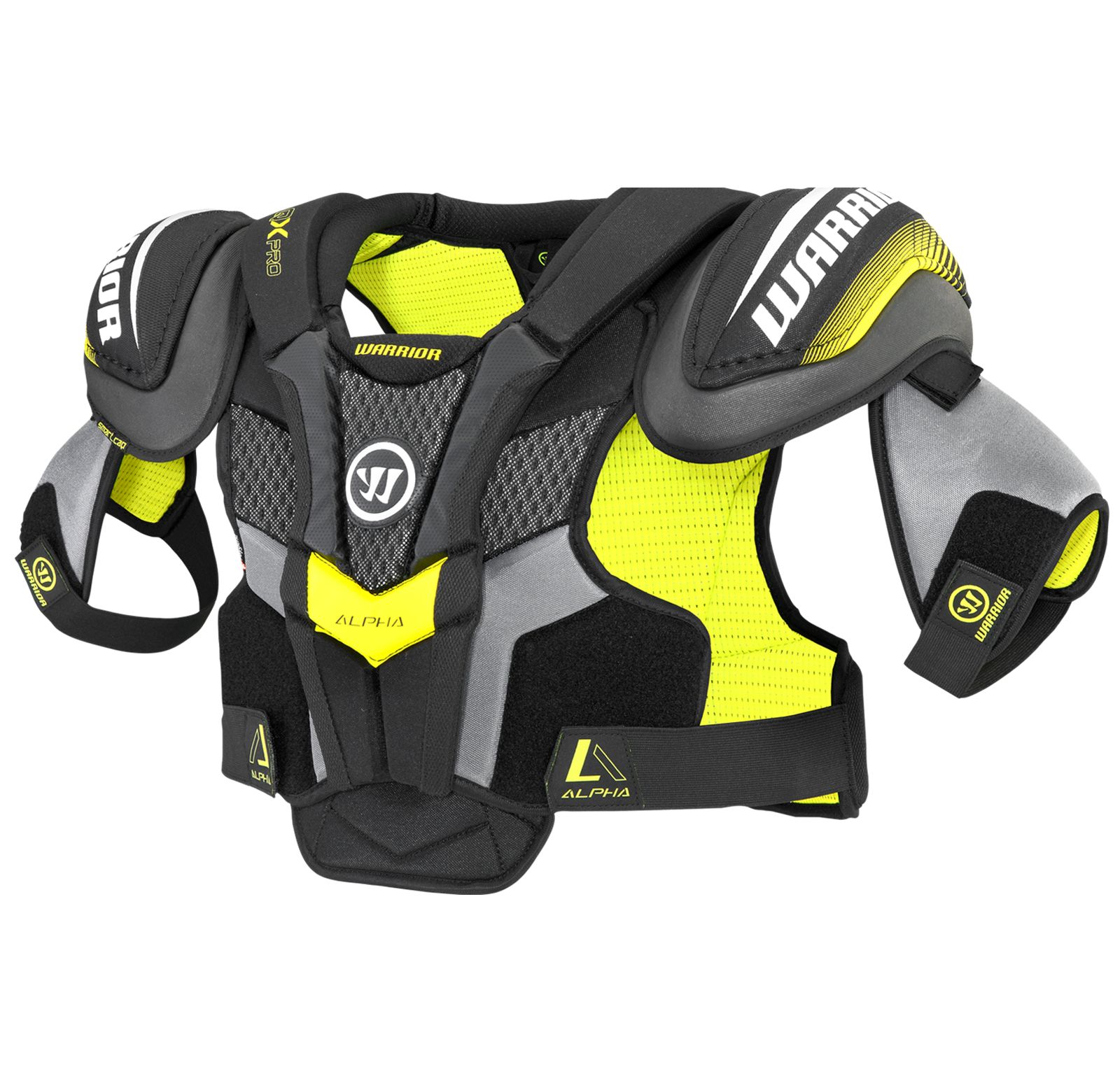 Alpha QX Pro JR Shoulder Pads, Black with Yellow & Grey image number 0