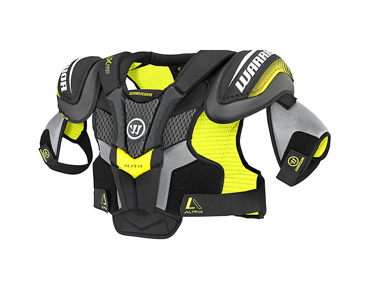 Alpha QX Pro JR Shoulder Pads, Black with Yellow & Grey image number 0