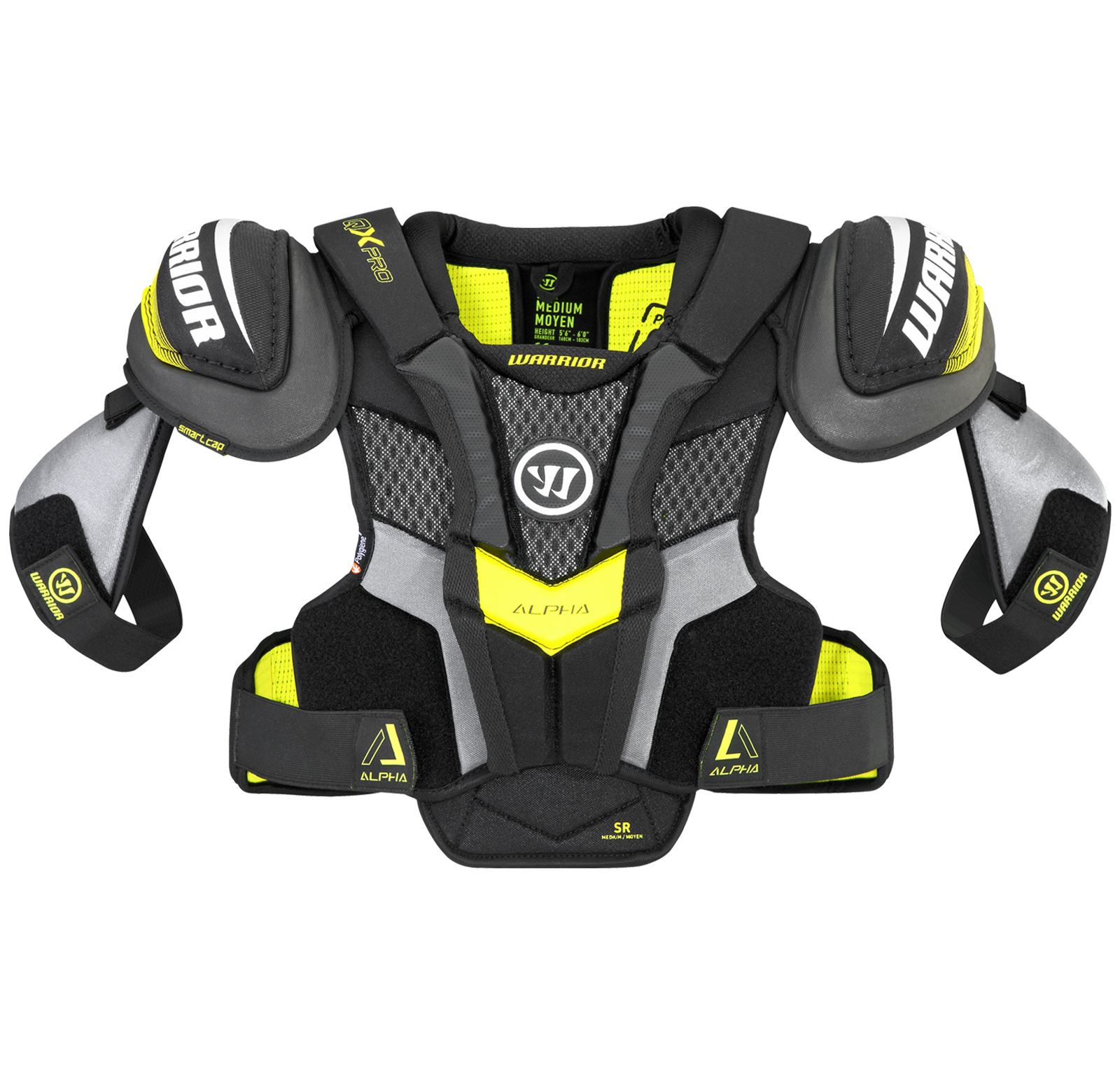 Alpha QX Pro SR Shoulder Pads, Black with Yellow & Grey image number 2