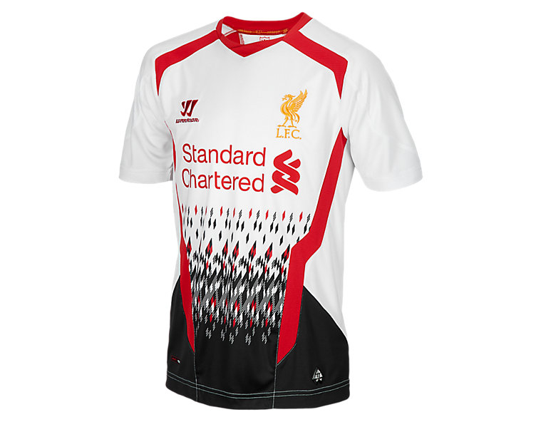 Liverpool Away Junior Short Sleeve Jersey 2013/14, White with Anthracite & High Risk Red image number 1