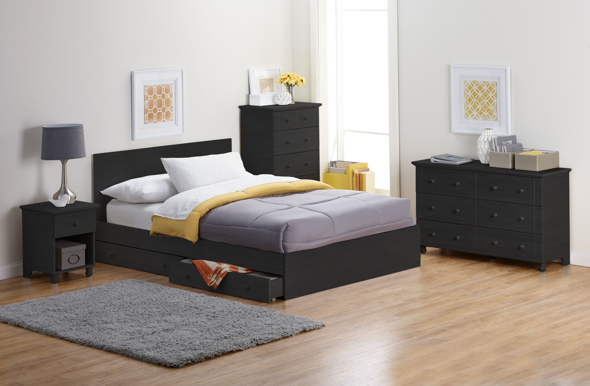 Black platform deals bed with drawers