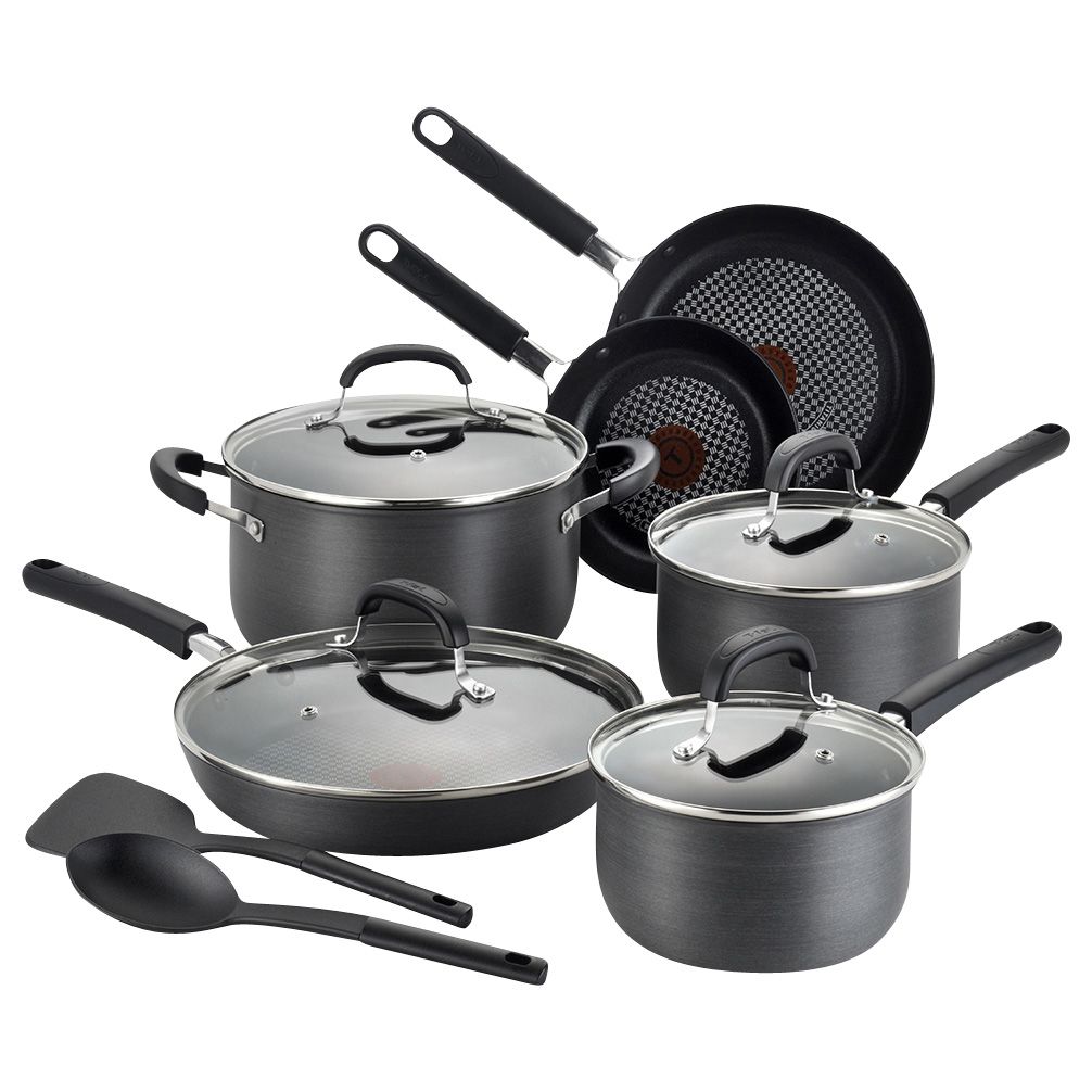 T-Fal 12pc Nonstick Aluminum Cookware Set Black