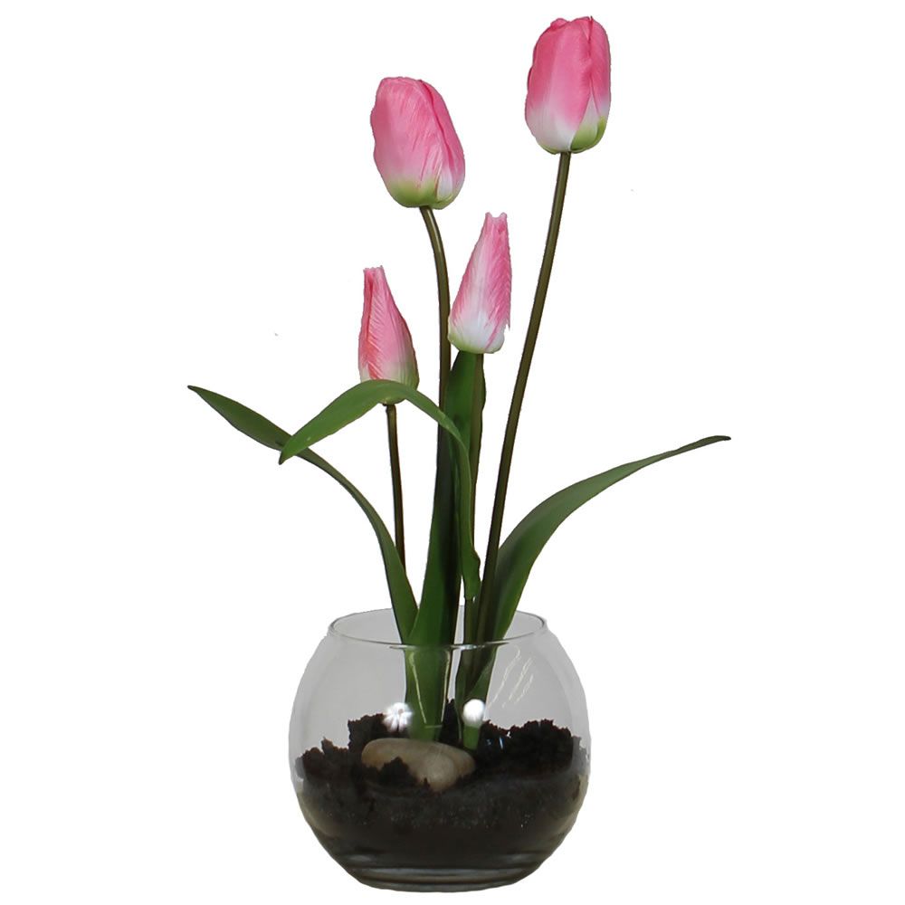 Vickerman 16 Artificial Dark Pink Rose in Glass Pot