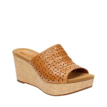 Clarks laser cut leather deals wedge sandal