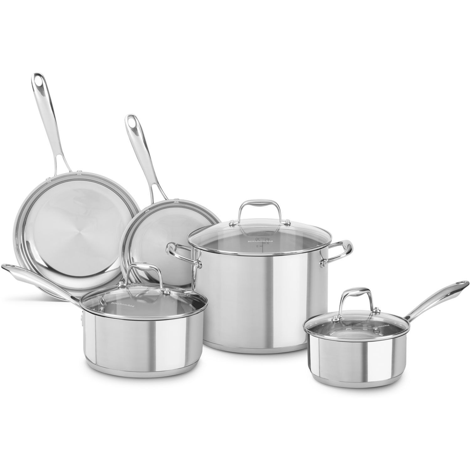 KitchenAid Stainless Steel Cookware Set, 10-Piece, Brushed Stainless Steel