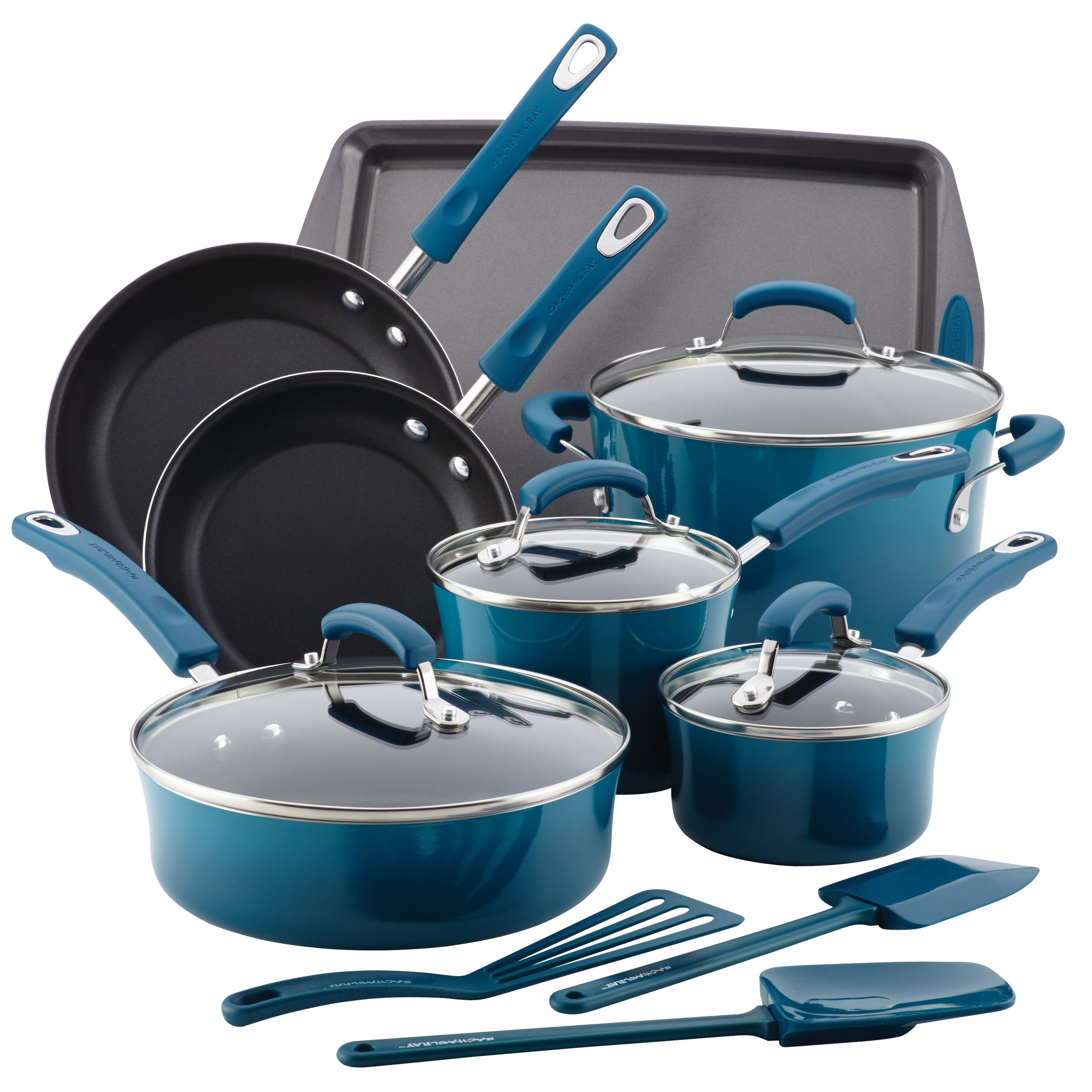 Fingerhut - Rachael Ray Classic Brights Kitchen in a Box 14-Pc. Nonstick  Aluminum Cookware Set