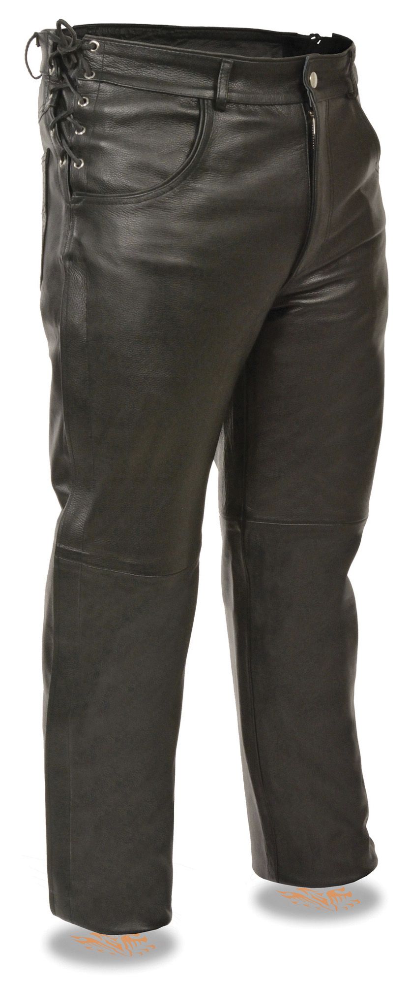Milwaukee Leather SH1987 Mens Black Leather Deep Pocket Over Pants with Side Laces 