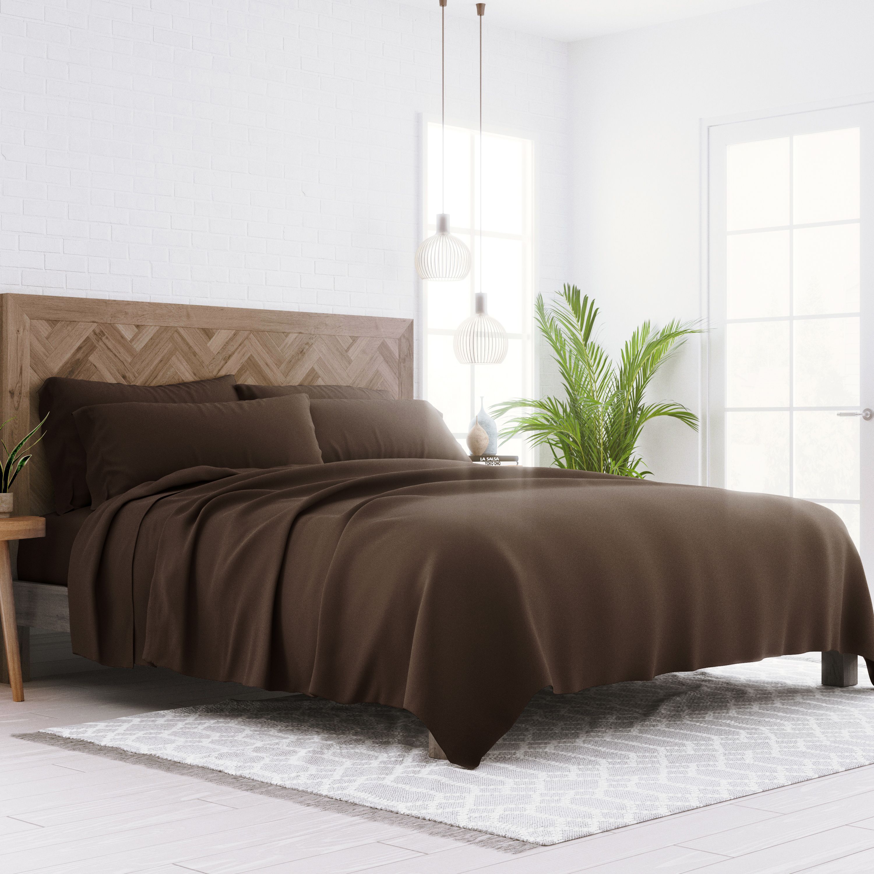 6 pc Sheet set Deep Pocket Up to 16 Queen Chocolate Brown