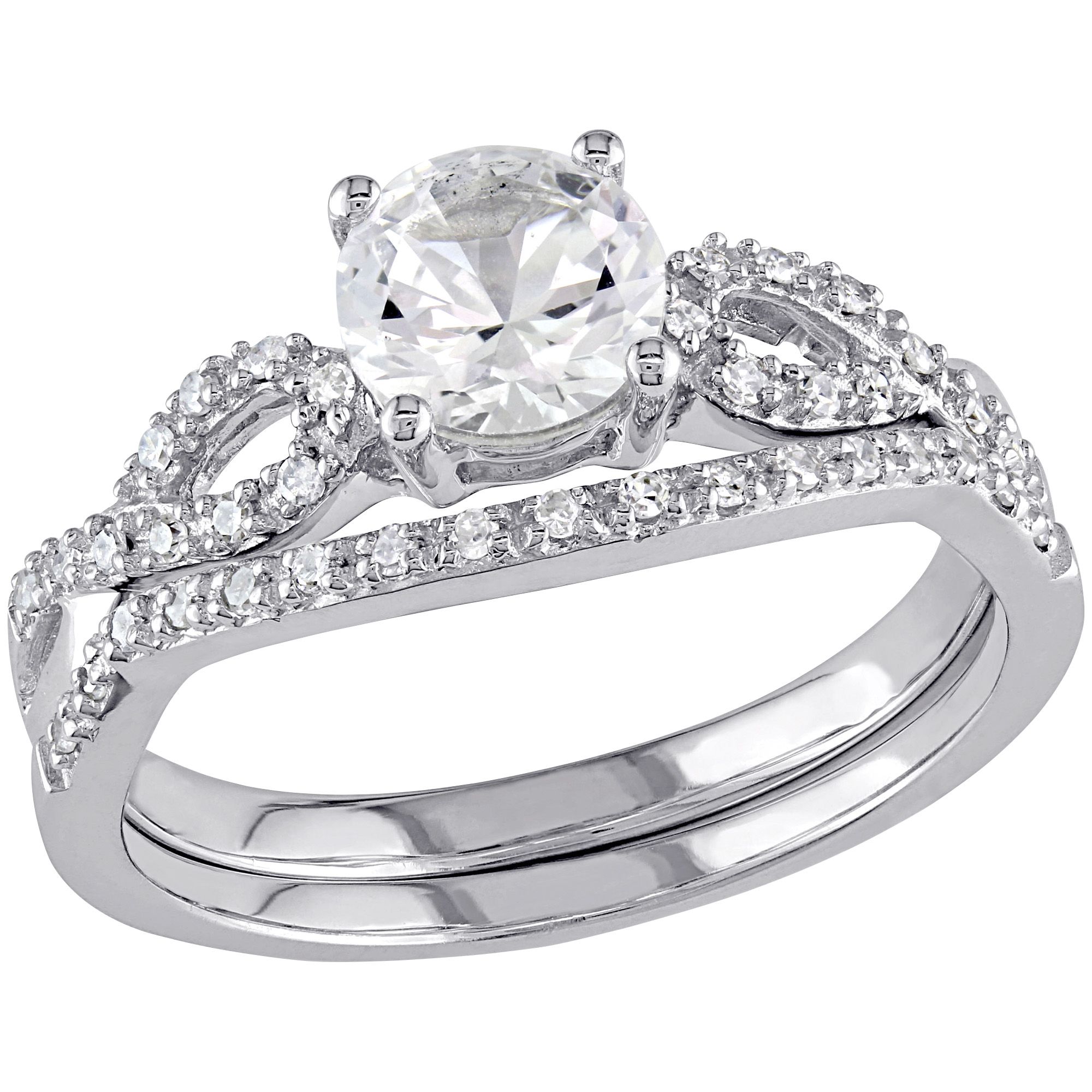 Fingerhut Sofia B 10k White Gold Round Created White Sapphire And Diamond Bridal Set