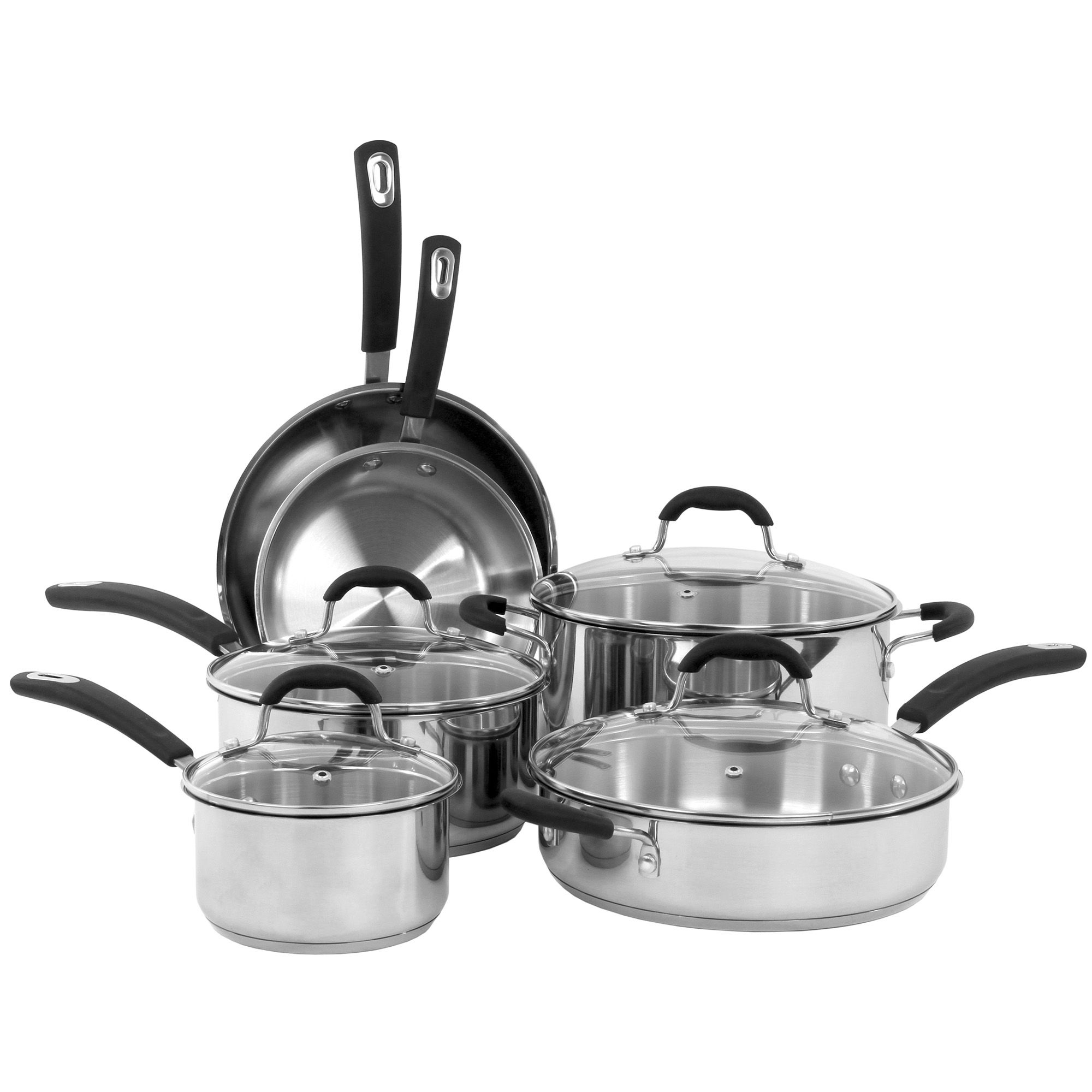 Fingerhut - All-Clad 10-Pc. Stainless Steel Cookware Set with Lasagna Pan,  Oven Mitts & Cookbook