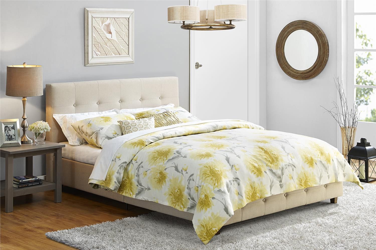 DHP Ryan Gray Linen Queen Upholstered Bed with Storage