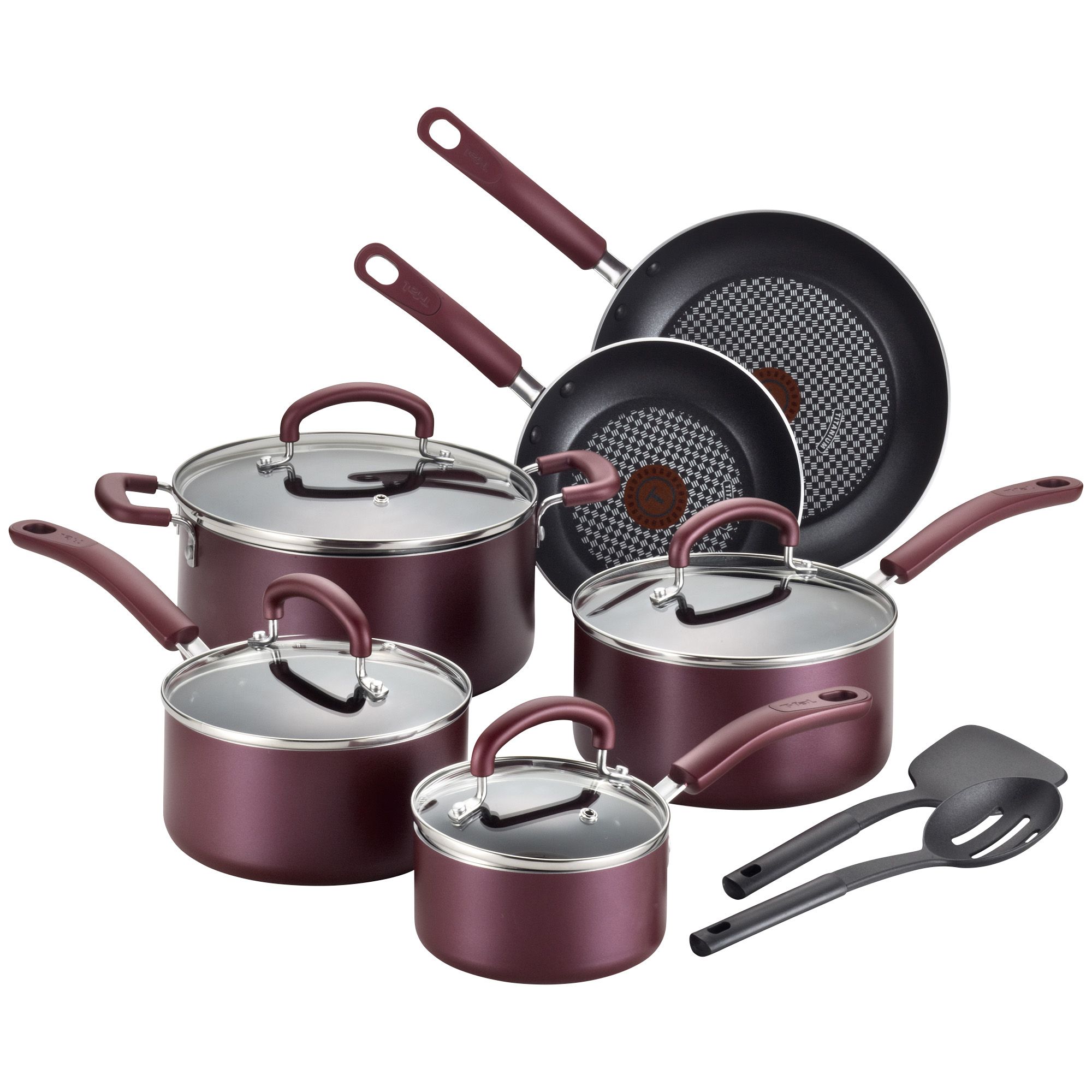 T-Fal 12pc Nonstick Aluminum Cookware Set Red