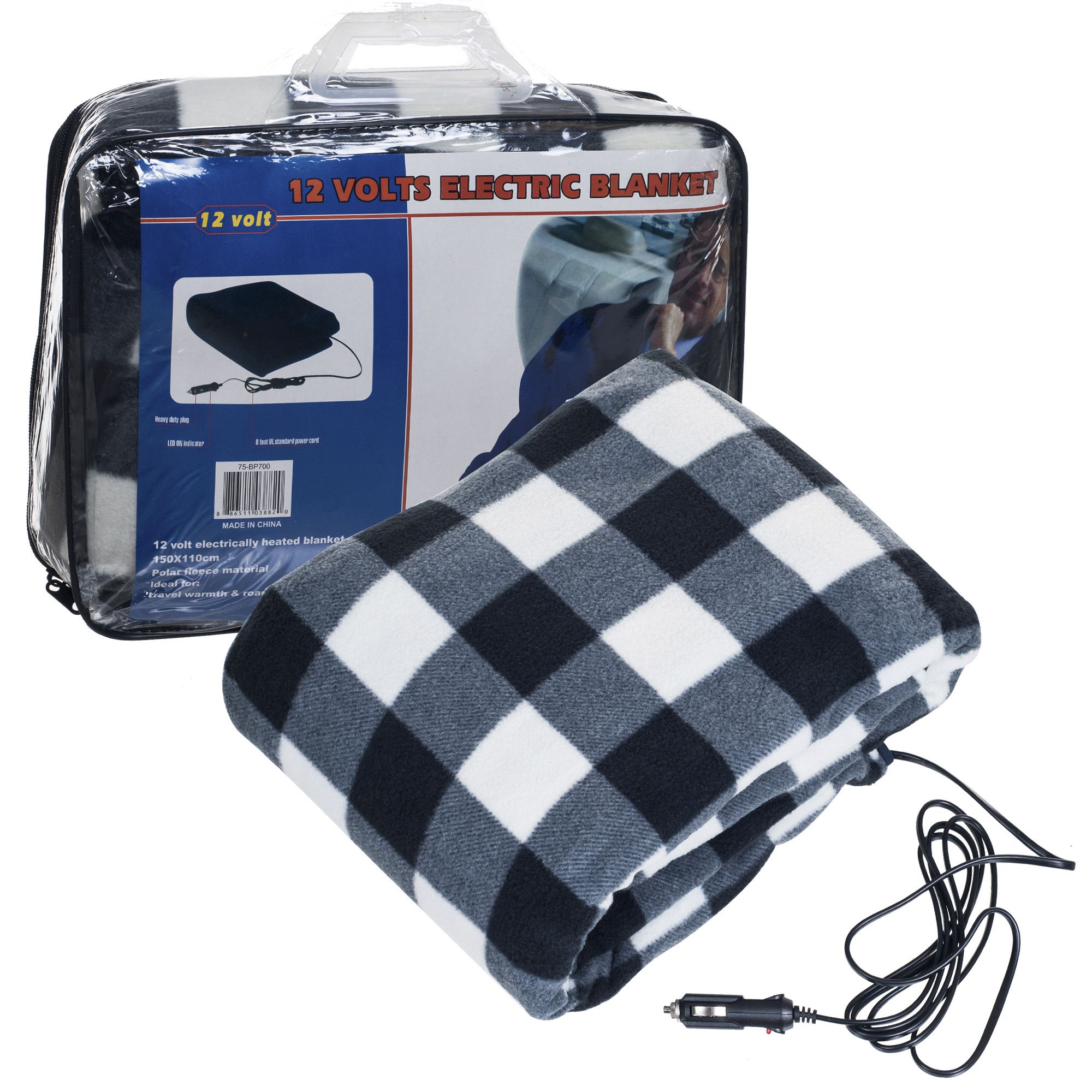 Stalwart 12 Volt Plaid Electric Blanket for Auto