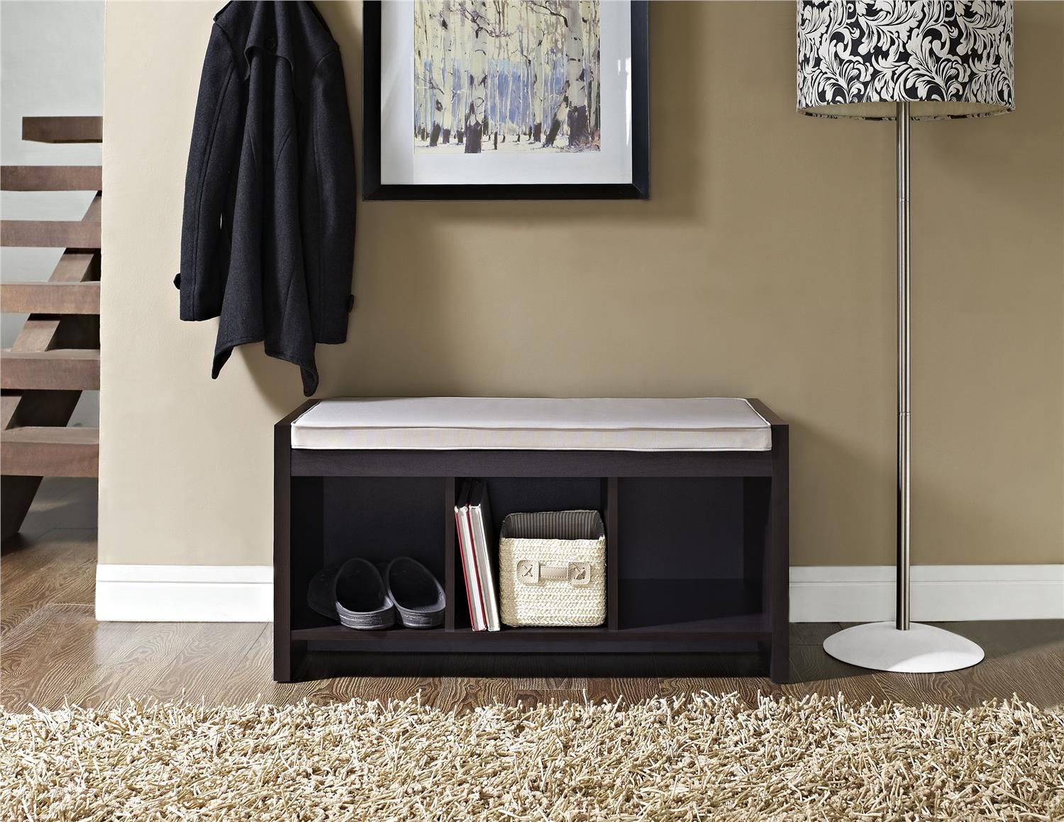 Ameriwood Home Penelope Entryway Storage Bench With Cushion - Espresso