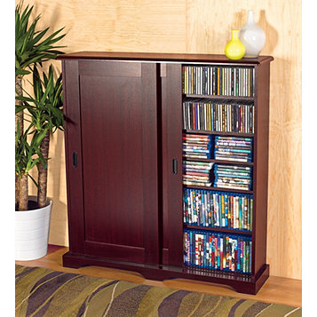 Fingerhut Media Storage Cabinet With, Dvd Storage Cabinet With Sliding Doors