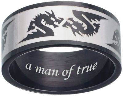 Mens Black Stainless Steel Dragon Engraved Band