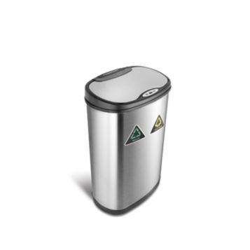 Nine Stars 13.2 Gallon Oval Stainless Steel Sensor Trashcan, Silver/Black