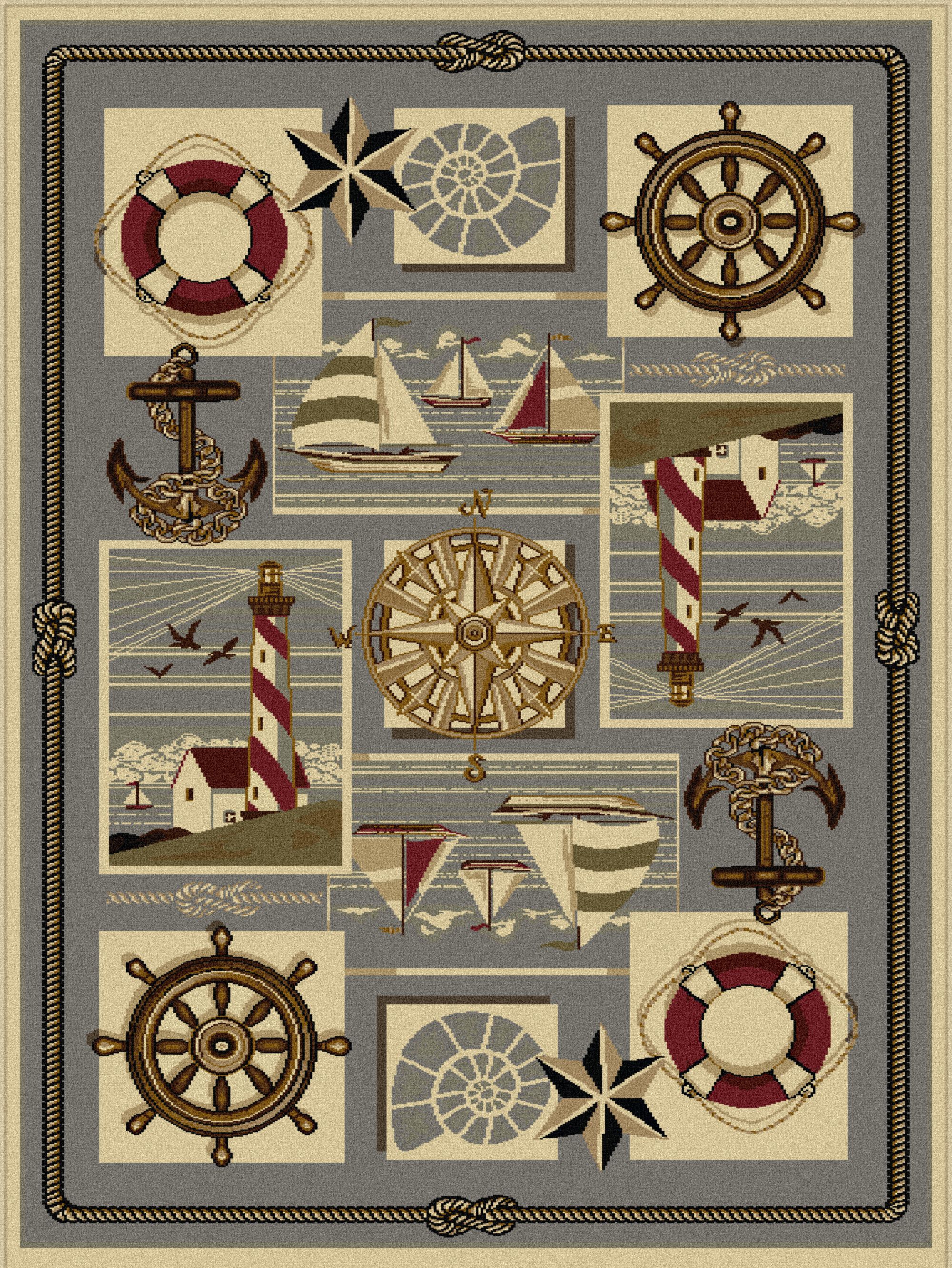 Tayse Nature Seashore Nautical Area Rug - Beige Beige