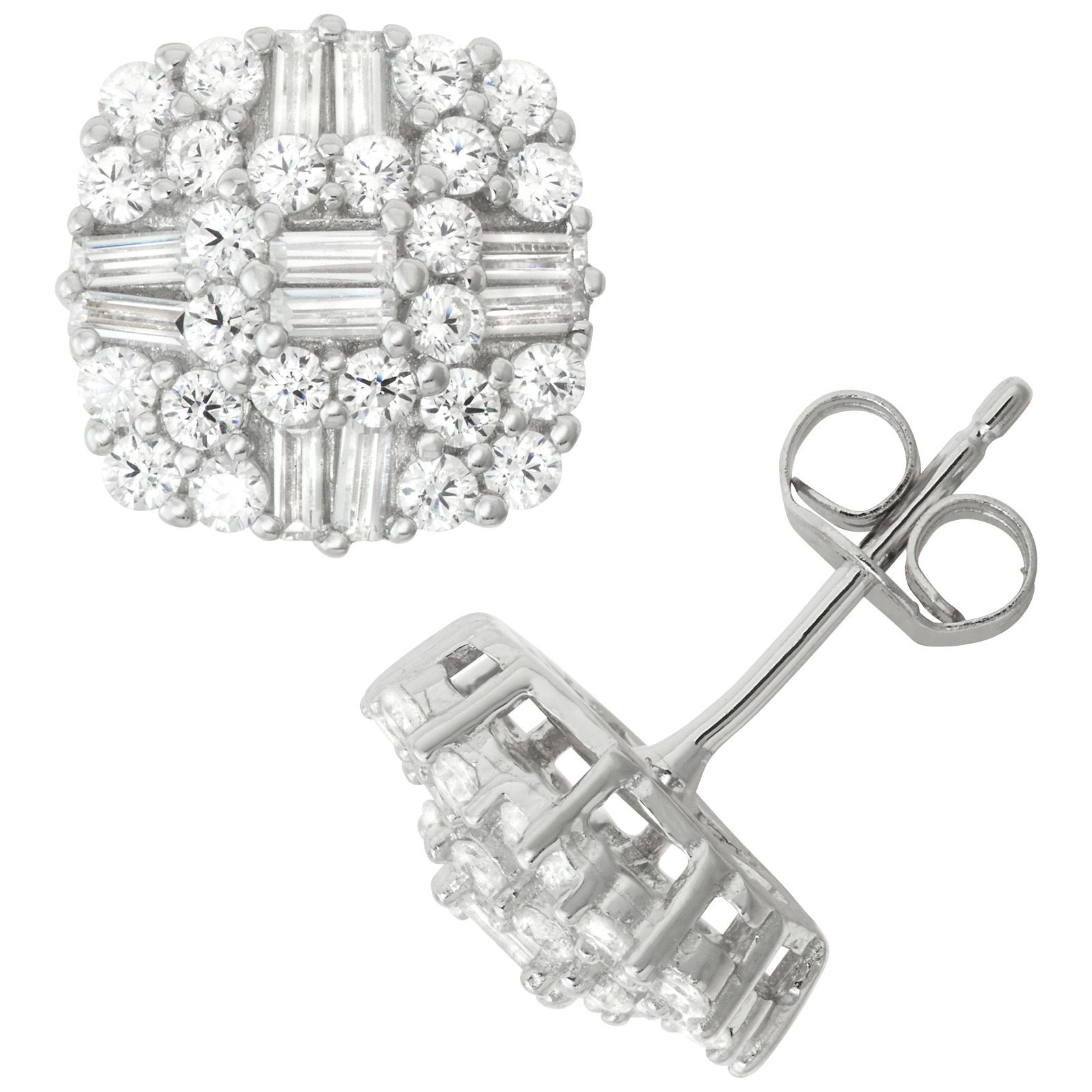 Cubic Zirconia Baguette Screw Back Earrings