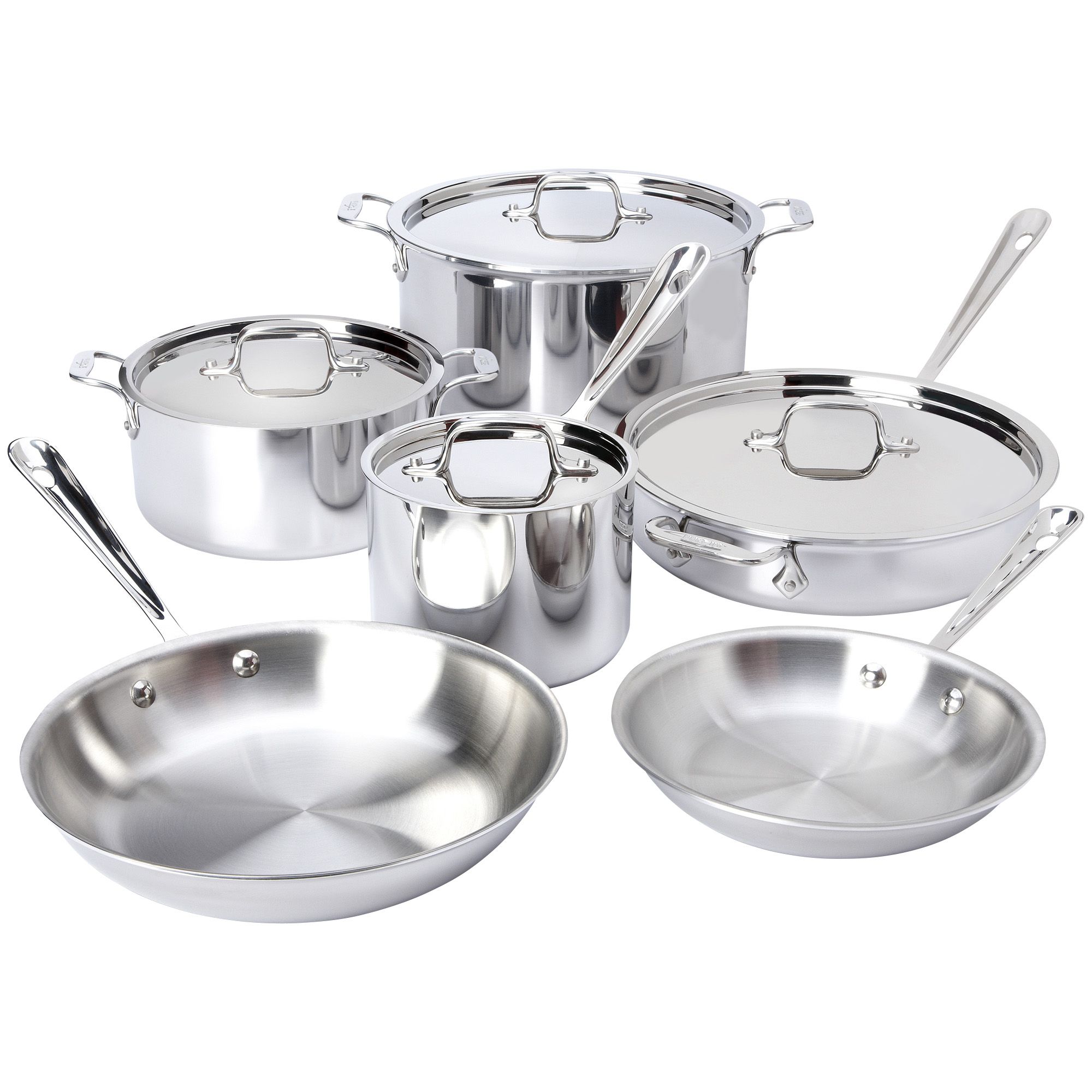 Fingerhut - All-Clad 10-Pc. Stainless Steel Cookware Set with Lasagna Pan,  Oven Mitts & Cookbook