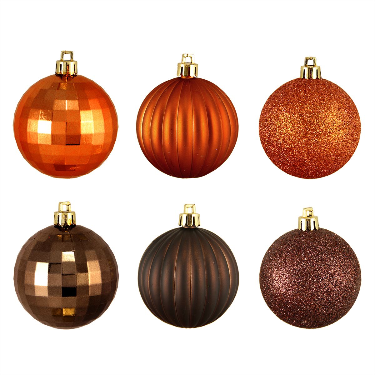 Fingerhut - 100ct Brown & Orange 3-Finish Shatterproof Christmas Ball  Ornaments 2.5 (60mm)