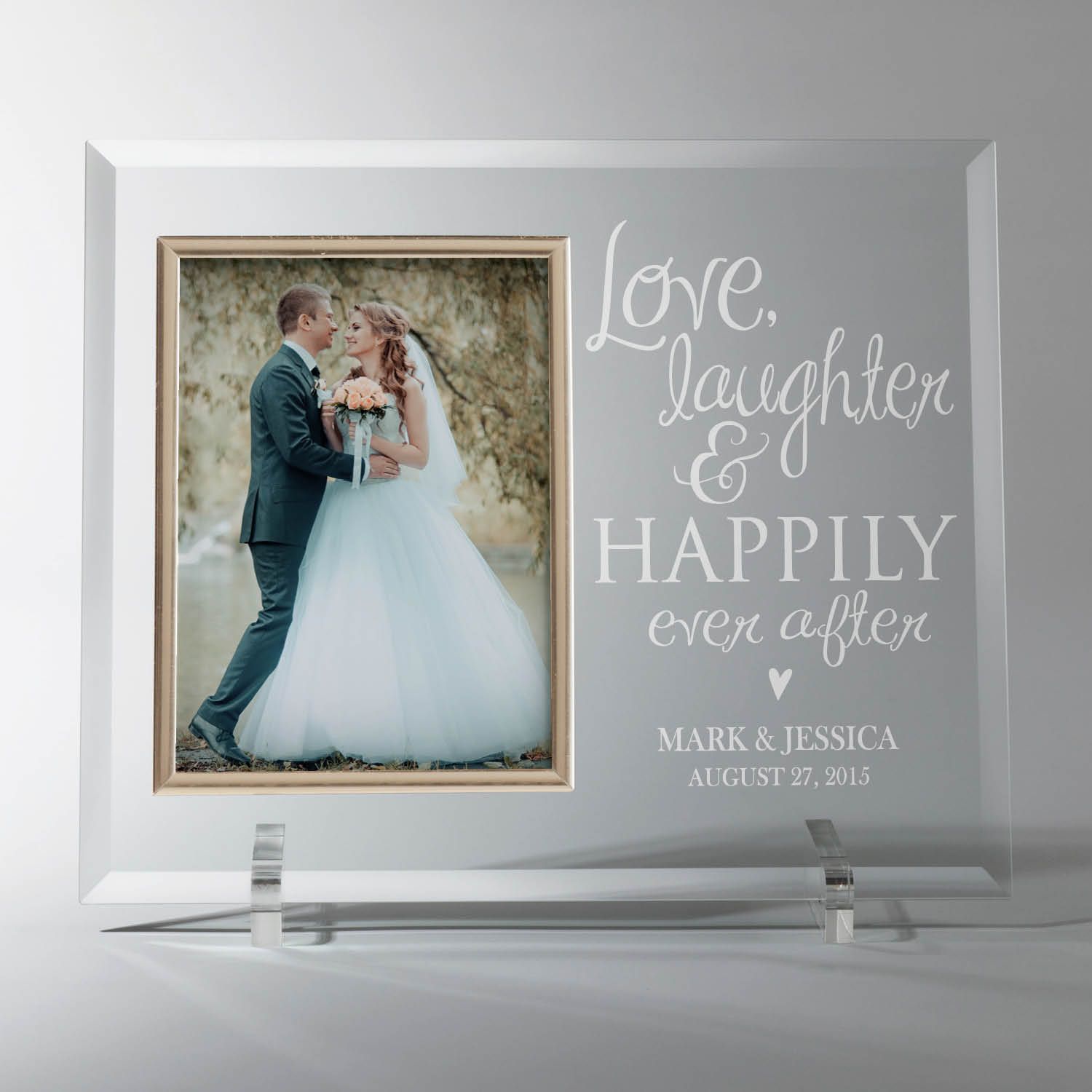 Happily Ever After Picture Frame Engraved Wedding Picture Frame Glass  Wedding Photo Frame Personalized Glass Picture Frame for Wedding 