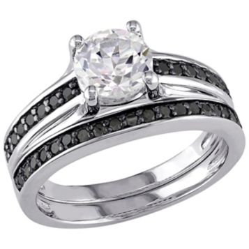 Fingerhut Sofia B Sterling Silver Round Lab Created White Sapphire And Black Diamond Bridal Set