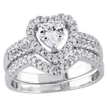 Fingerhut Sofia B Sterling Silver Heart Cz Halo Bridal Set