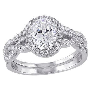 Fingerhut Sofia B Sterling Silver Oval Cz Halo Bridal Set